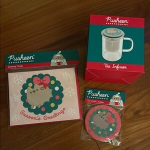 Pusheen Festive Tea Infuser and Card Set in Red and Green Christmas holiday